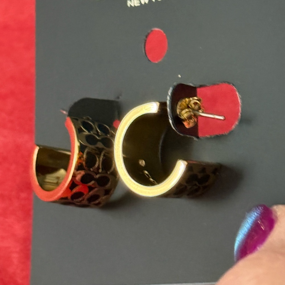 Coach Gold and Black Hoop Earrings. NWT - Picture 9 of 9